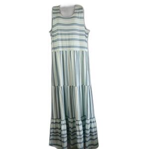 lands end dress White Stripe Maxi  Sleeveless Sz  Summer Travel Coastal Work